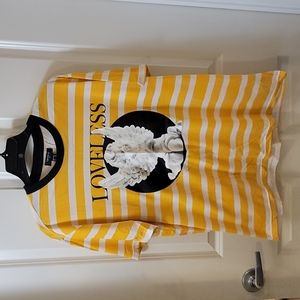 Yellow and white stripe graphic tee